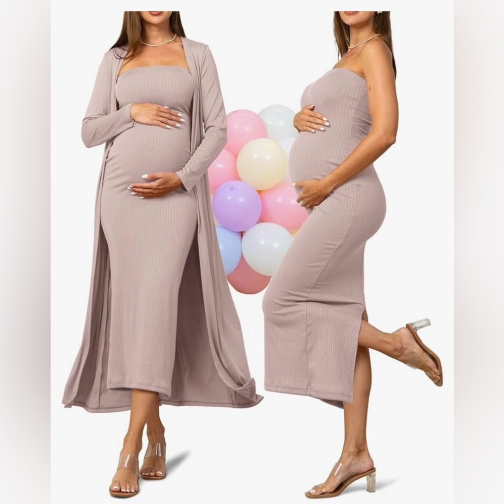 Maternity Ribbed Maxi Dress with Cardigan